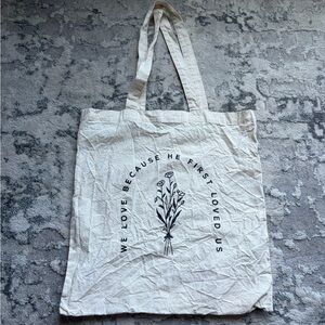 Canvas Floral Quote Tote Bag in Natural